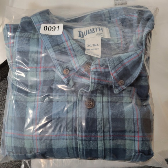 Duluth Trading Co Flannel Shirt Mens 3XL Tall Blue Plaid Relaxed Fit 3237-97 - Picture 12 of 12